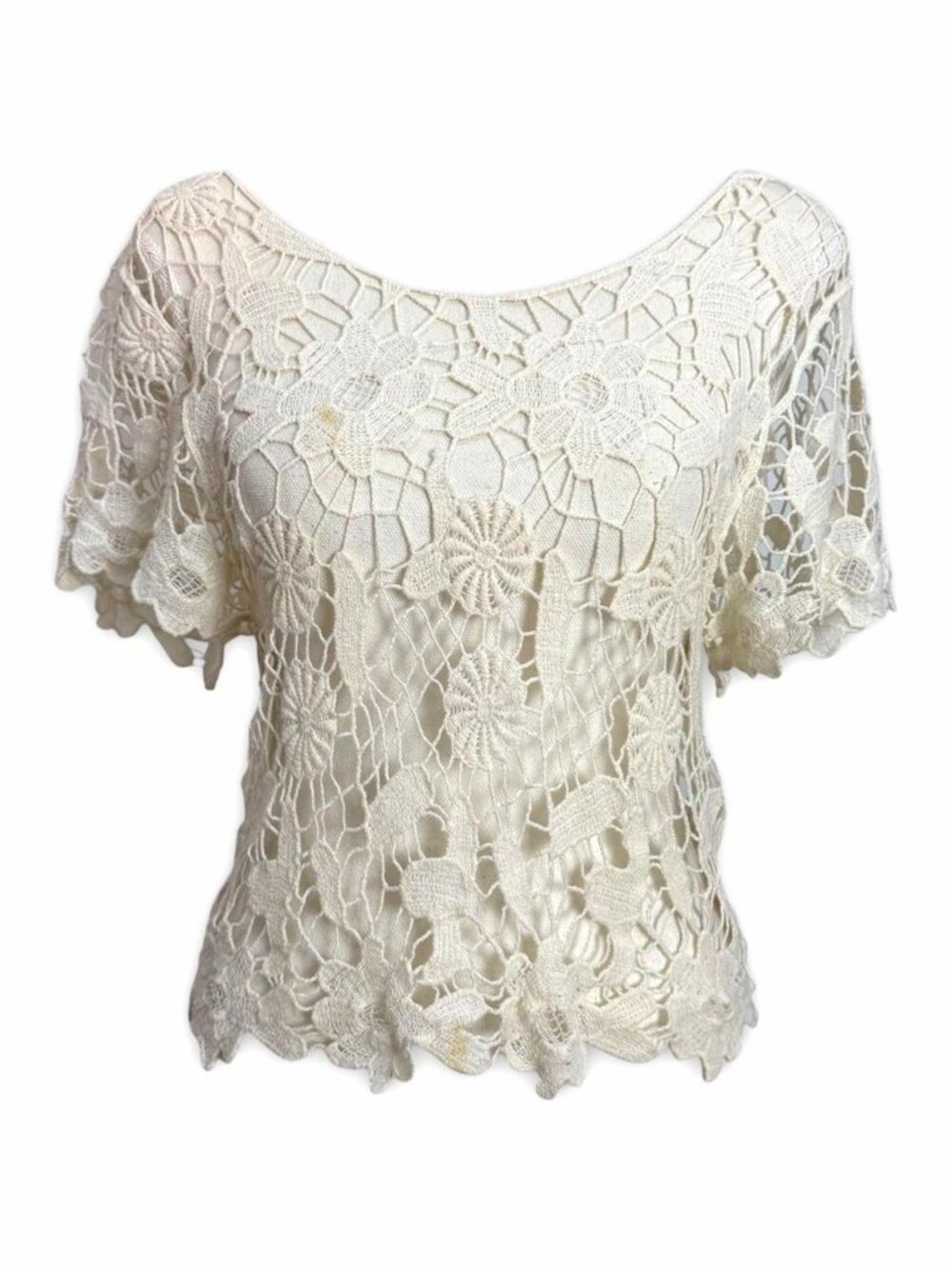 Cream Crochet Top With Floral Details